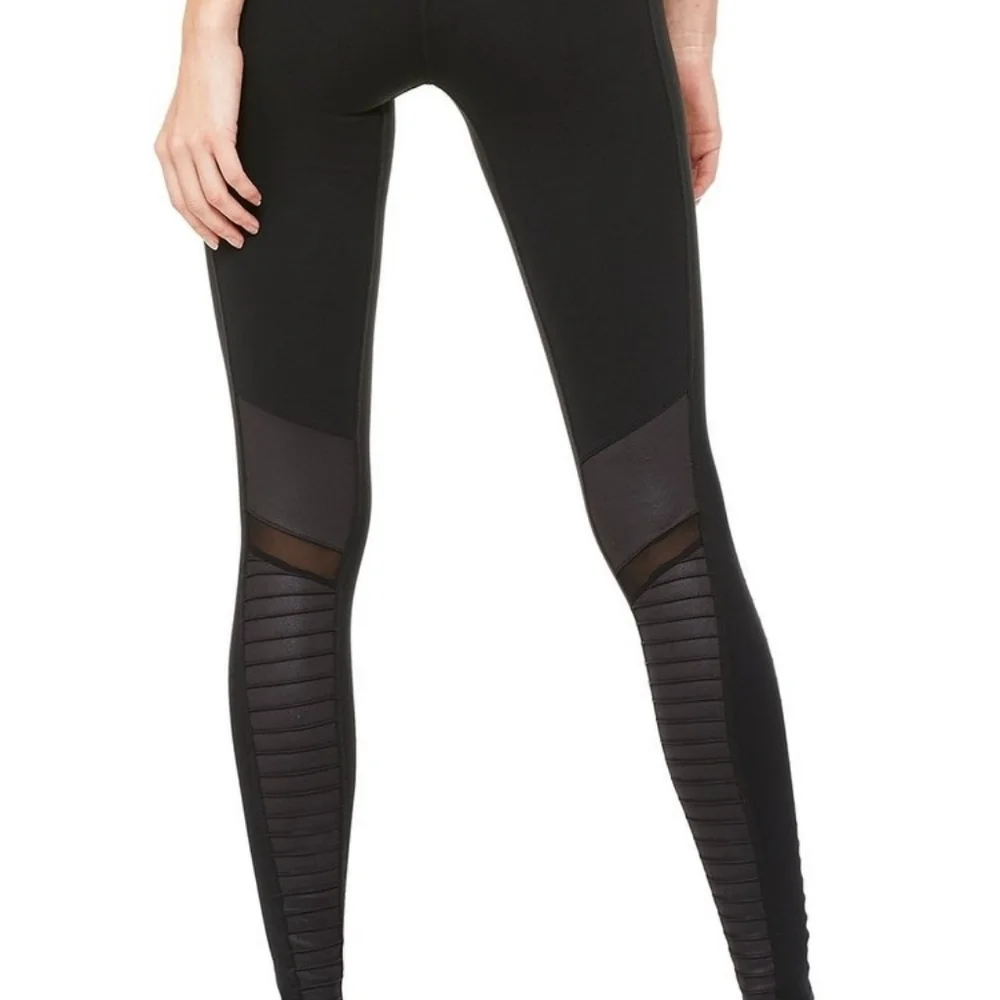 Alo Yoga Moto Leggings Black Mesh High Waist Compression Yoga Pants XS 27”